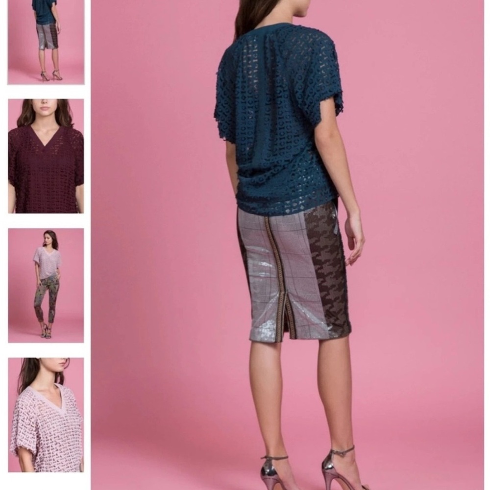 🆕 Byron Lars Anthropologie Teal V-Neck laser cut top blouse